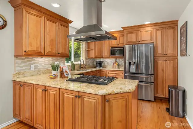 Remodeled kitchen with granite countertops and top-of-the-line appliances