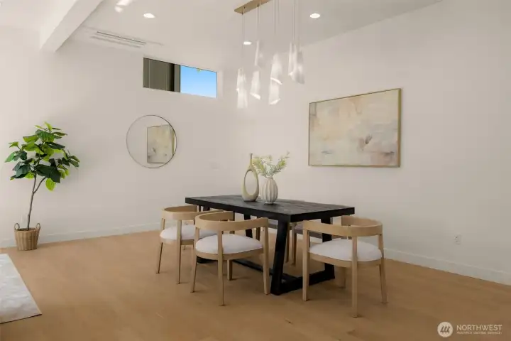 Bright dining area with contemporary flair.