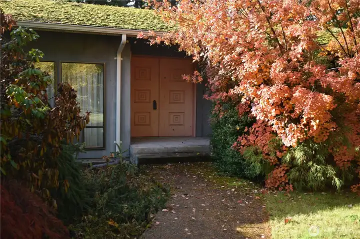 Covered, double door entry into this spacious, one level home. Sidewalk from driveway to formal entry. There are walkways around the home to the gated back yard area.