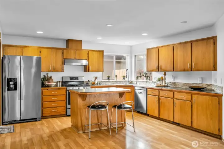 Large kitchen with great storage and counter space.