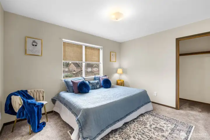 3rd bedroom with walk in closet. Bed is a Queen Size.