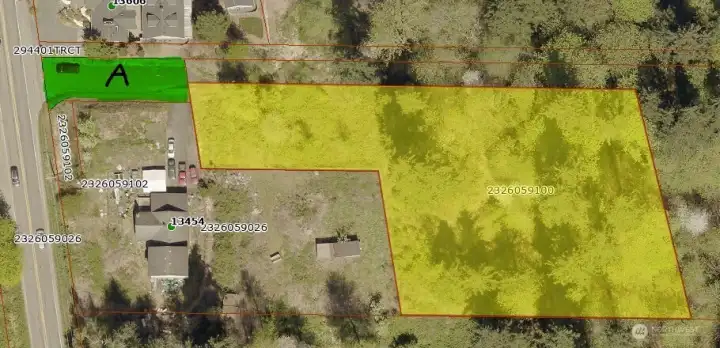 A=shared easement. Lot outlined in Yellow