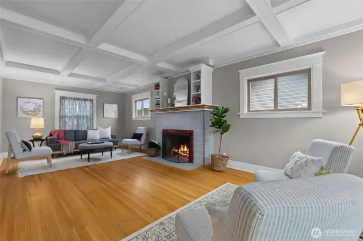 Enjoy the fireplace from wherever you are sitting.