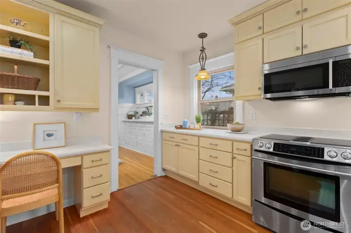 Plenty of counter space and lots of natural light as well as under cabinet lighting.