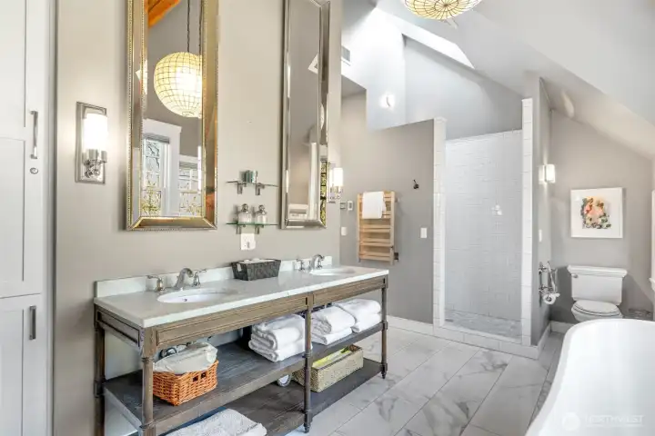 Marble vanity and vaulted ceilings!