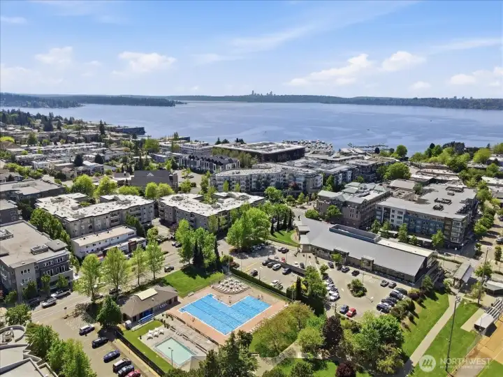 The Community Pool is one block away, next to the Library.