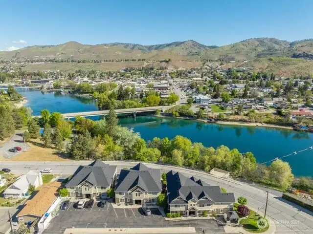Condo view across the street of Lake Chelan and River Walk waterway