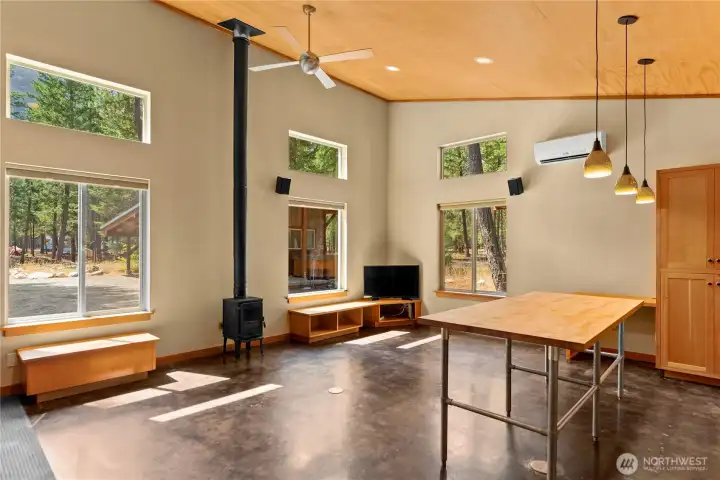 Warm, modern open floor plan with heated floors