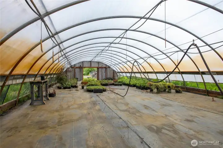 Radiant heated rolling benches and overhang irrigation.
