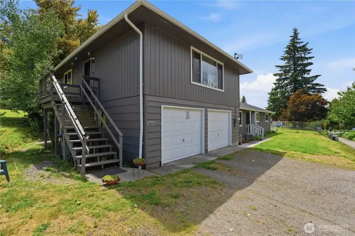 Unit B has own extra long garage...
