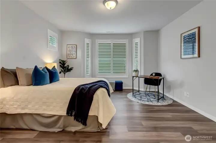Primary suite is truly that…sweet! Nice backyard privacy, oversized step-in shower, generous counter space and a lovely walk-in closet! Separate throne-room keeps everyone happier too!