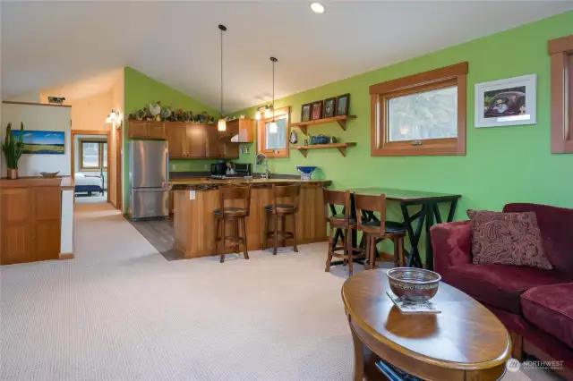 Upstairs apartment living area, kitchen, hallway