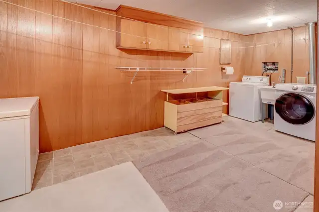 Large Laundry room with plenty of storage off the lower level Rec Room