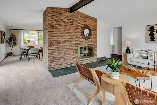 The living room opens to the dining room and open kitchen