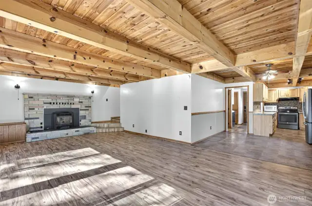 Living room with pellet stove.