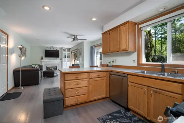 kitchen with open space to the family room