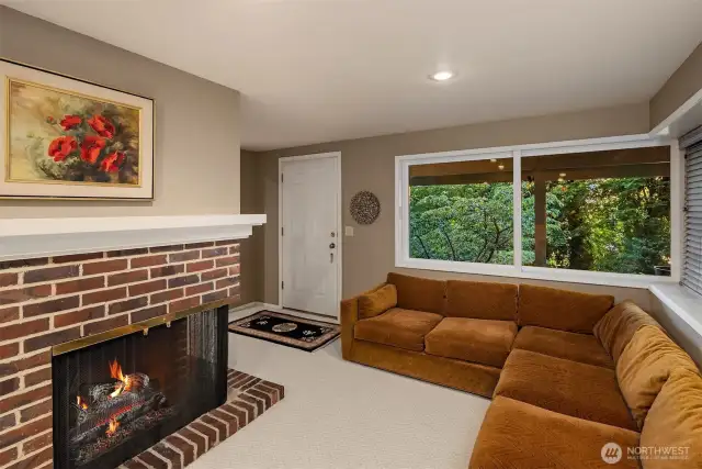 Lower level has comfortable living space with a warm cozy fireplace. This level offers a separate entrance and could be an ADU for rental income or multi-generational living.