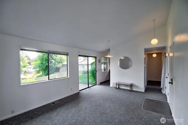 Those high ceilings contribute to a sense of spaciousness in the living and bedroom spaces.
