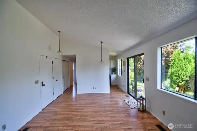 ...kitchen is close and sliding doors lead to the patio.