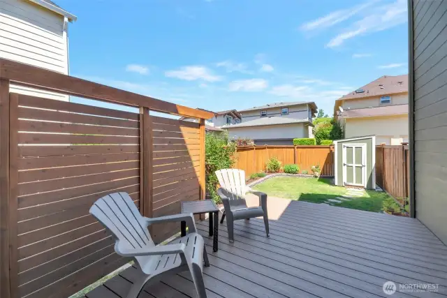 Private backyard deck and fenced yard