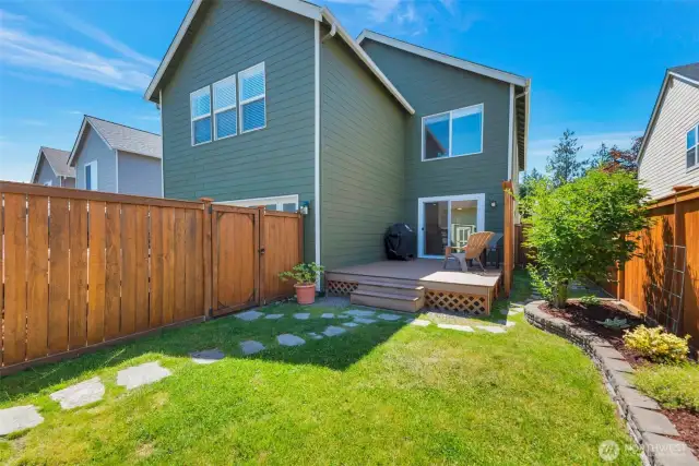 Private fenced backyard