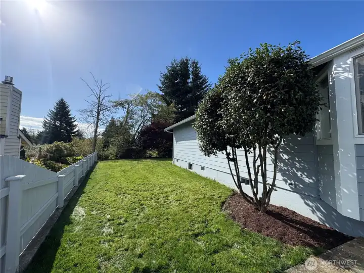 Step out into the spacious side yard from dining area.