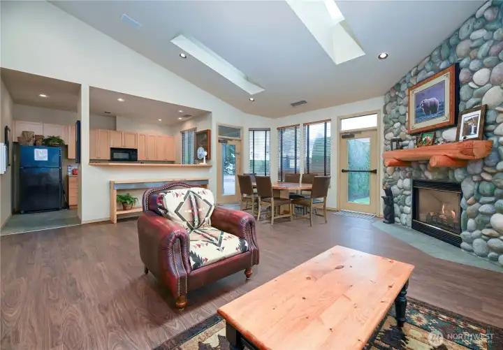 Gathering space in clubhouse with full kitchen.