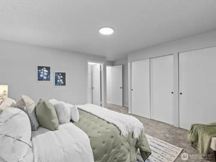 Dual closets allow for storing the most fabulous wardrobe.