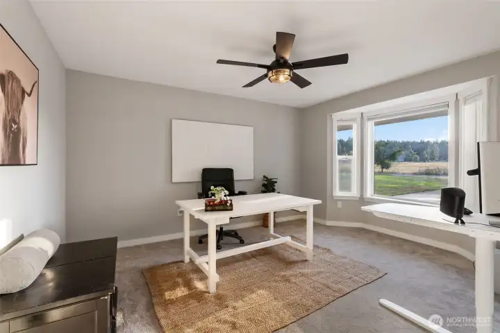Den/Office with double doors, ceiling fan