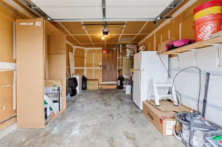 Attached one-car garage with additional storage space