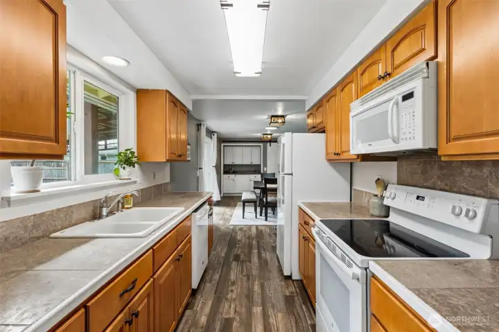View from kitchen into family room.