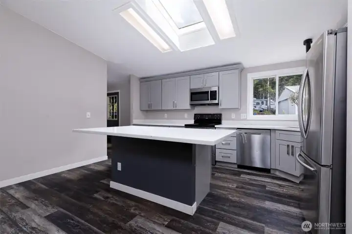 All recently updated kitchen, with a HUGE island!