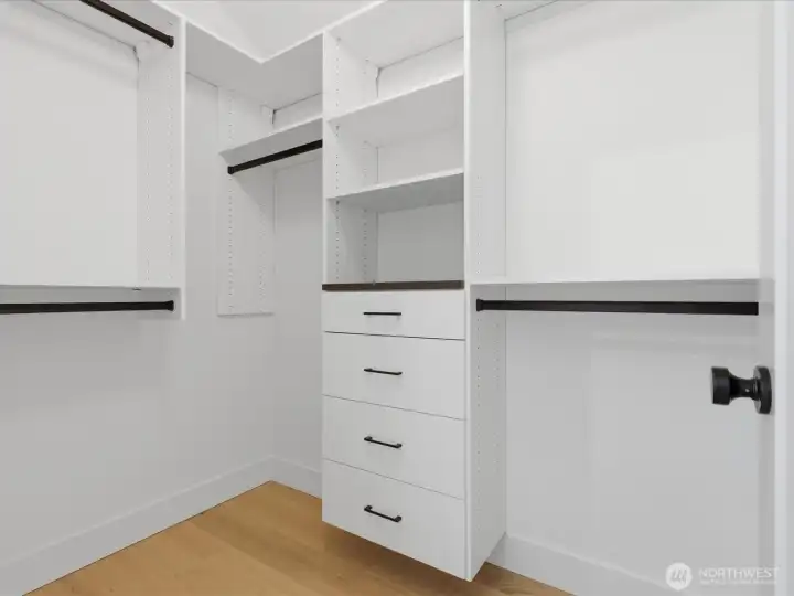 One of two walk-in closets in the primary