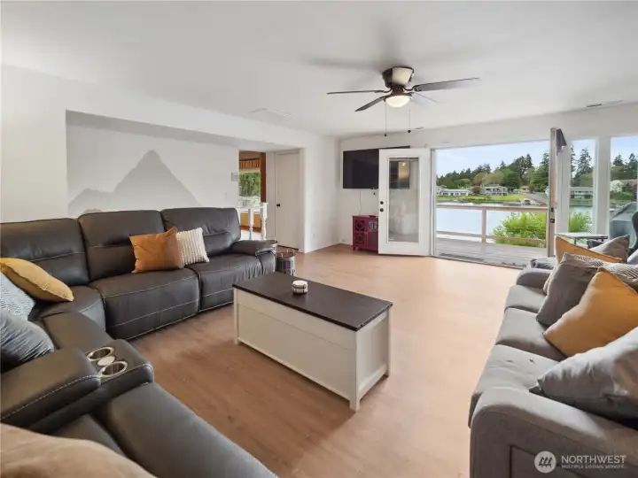 Double doors in family room open on to the deck.
