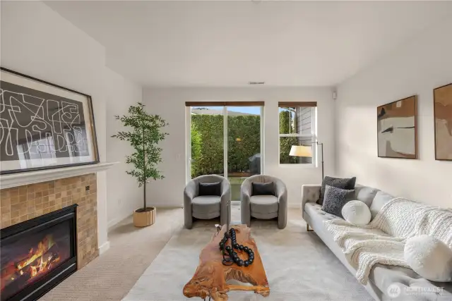 Cozy gas fireplace and living area