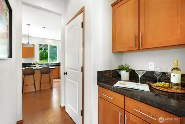 Coffee bar & walkthrough pantry off kitchen