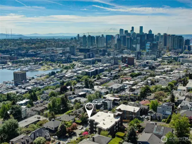 Views as far south as Mt. Rainer, the skyline from the deck is much closer