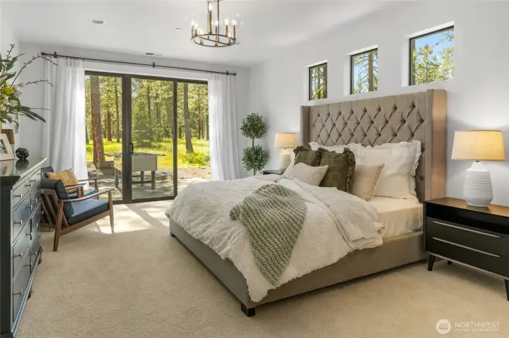 Primary bedroom with sliding glass to outdoor patio. Primary bedroom with sliding glass to outdoor patio.