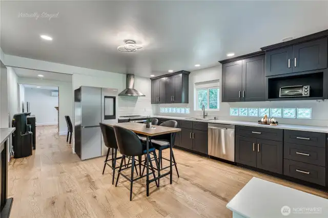 Large kitchen with casual eating space.