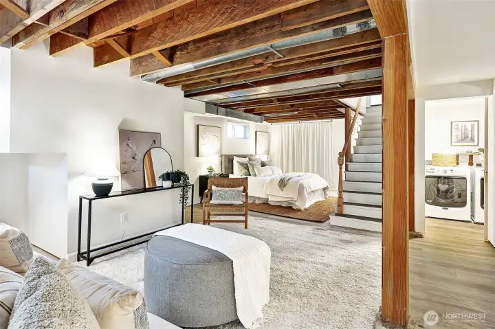 The finished basement is a fantastic flex space for movie nights, guest sleepovers, and working from home.
