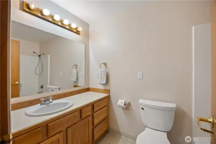 Hall bath is full with tub & shower