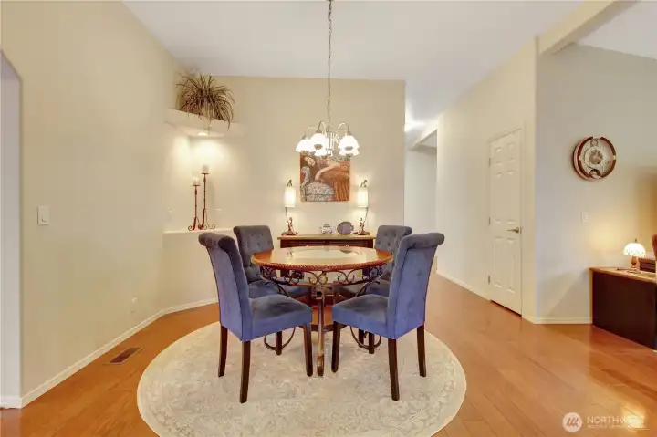 Classic dining area, with hall to the bedrooms