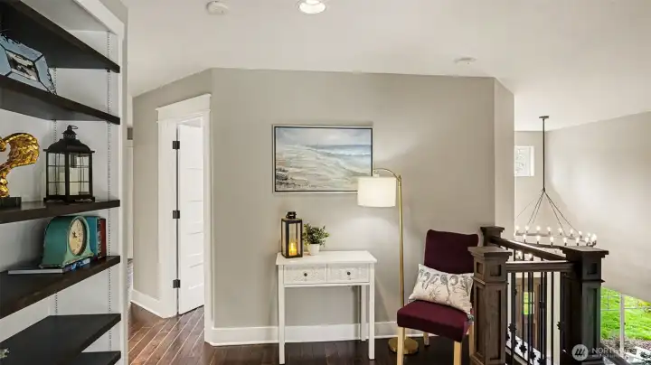 Upstairs reading nook/library.