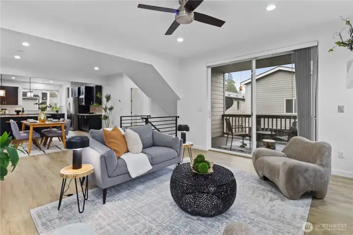 The open floor plan provides an excellent setting for social gatherings.