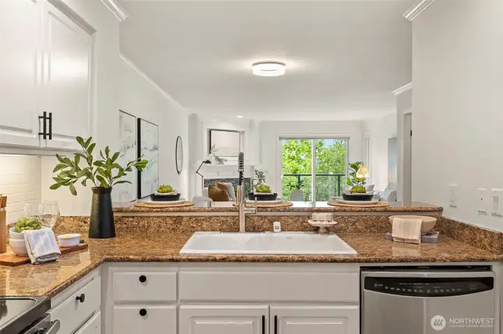 Kitchen view into living area