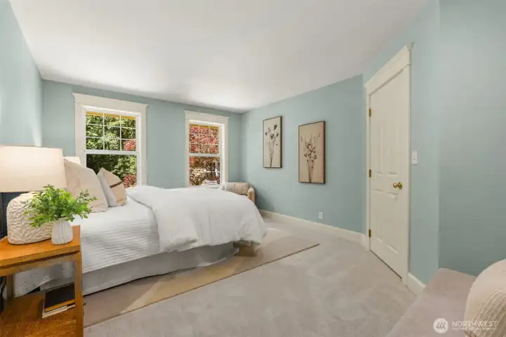 The fourth bedroom upstairs. All of the bedrooms are generously sized and have good closet space. The interior of the home has been freshly painted and the carpeting is nice quality and brand new.
