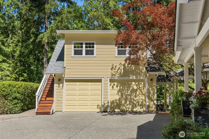 Moving over to the detached garage and 576 sf Guest Studio above. There is a convenient covered breezeway that connects the garage to the main home.