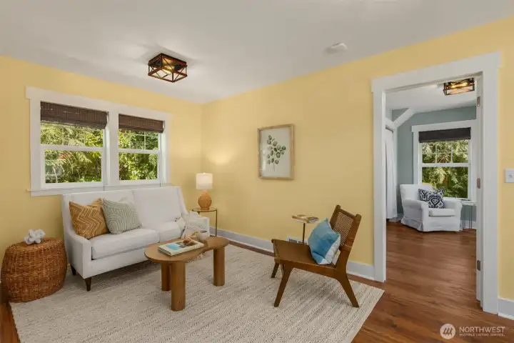 Designed by Mack Pearl and built out in 2018 with permits, the Guest Studio over the garage has a wet-bar, full bathroom, living area and flex room. A great space for a home office or guests.