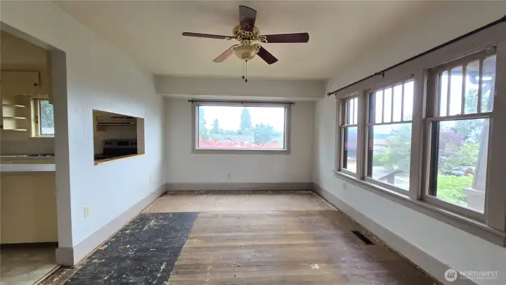Carpet removal reveals wood flooring