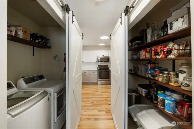 W/D and pantry, barn doors provide privacy!